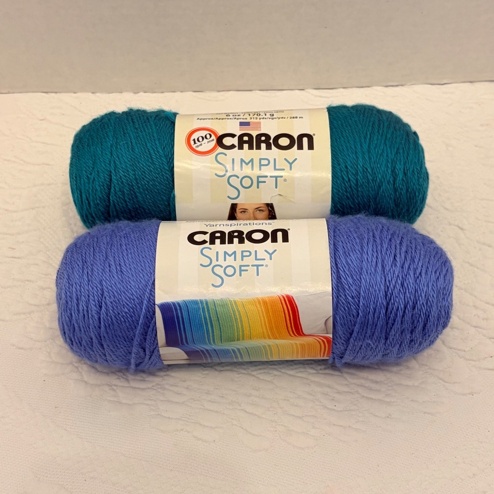 2 Skeins Caron Simply‎ Soft Yarn Cool Green and Berry Blue Medium 4 Acrylic